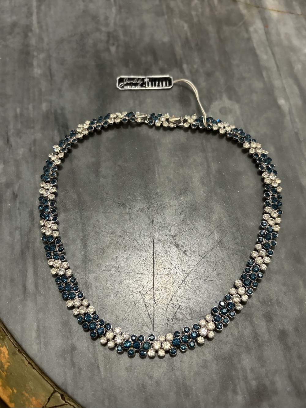New Vintage 50/60’s Crown Trifari Blue & White Crystal Choker